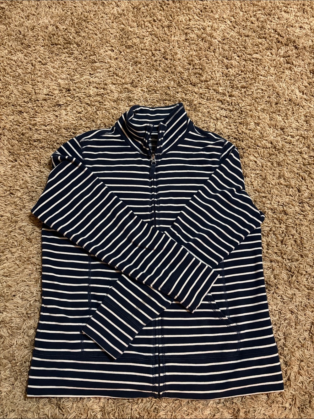 Women's LL Bean Navy and White Striped Zip-Up Jacket